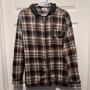 Distillery Jacket Fall Plaid hoodie Sweater Medium Men Zip flannel fleece black
